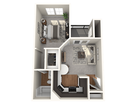 a 3d floor plan of a 2100 sq ft apartment